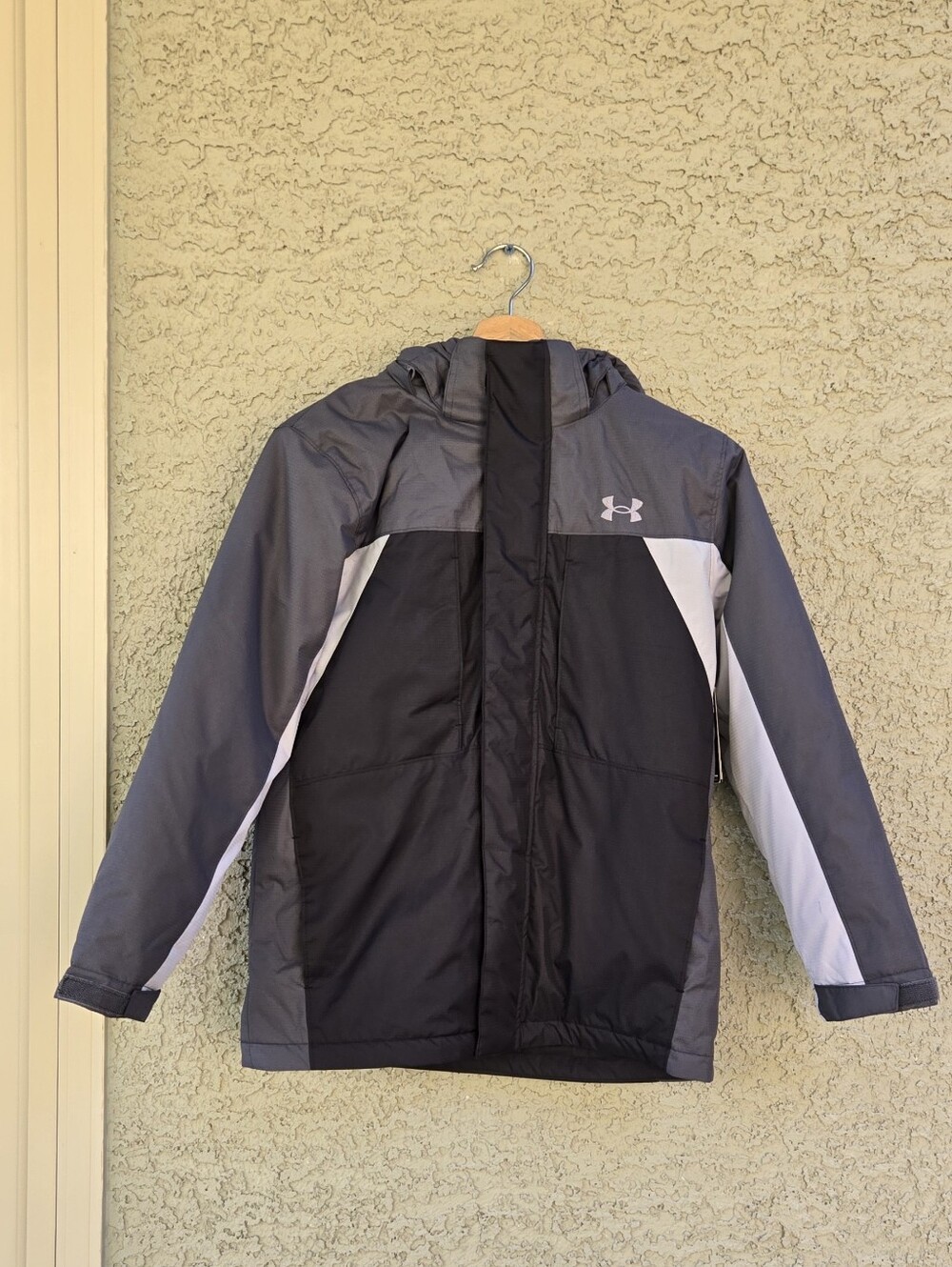 Under Armour Boys 3 In 1 Black, Gray & White Hooded Raincoat